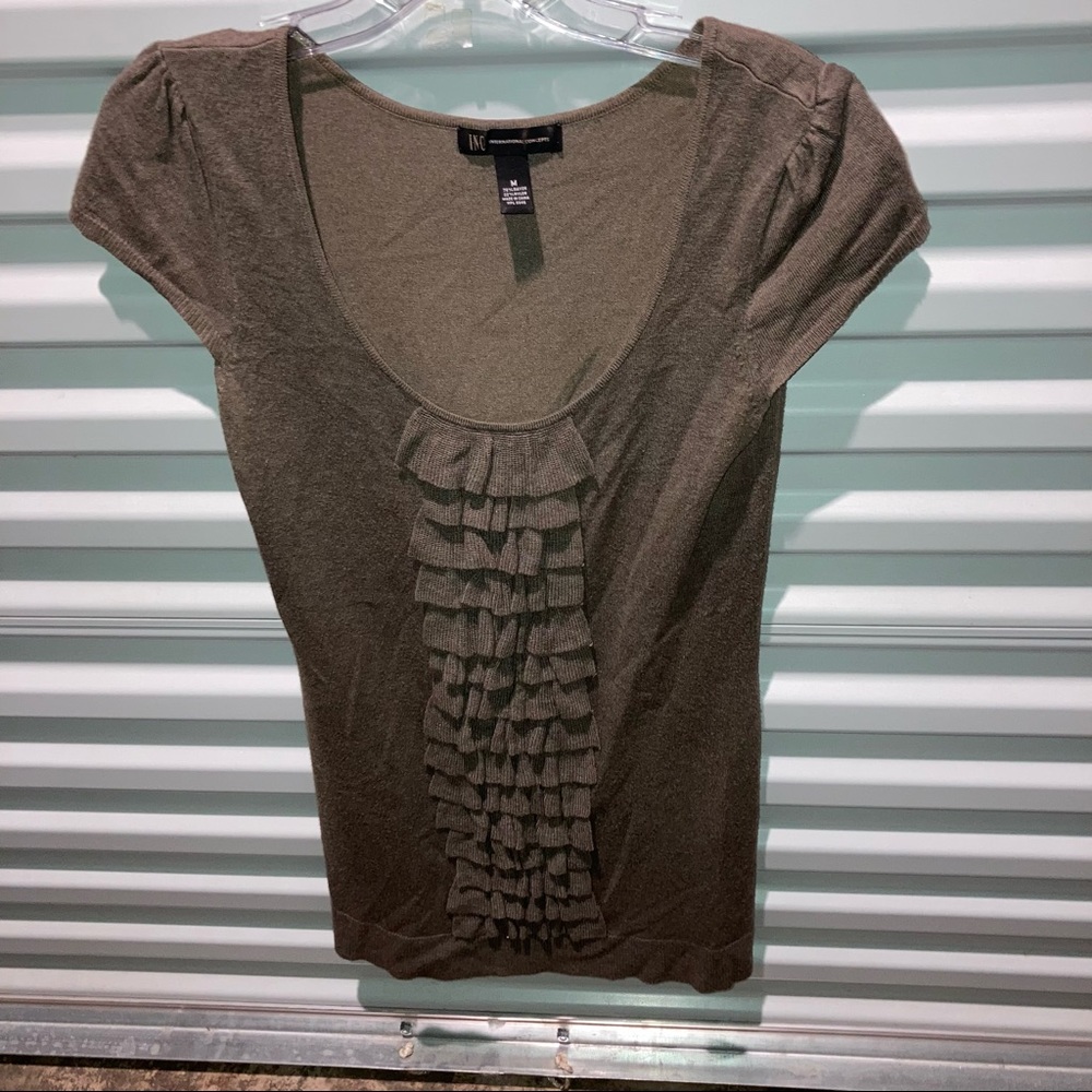 International Concepts INC Sweater Women’s Size M Brown Ruffle Crew neck Sweater